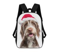 sinyumoney Petit Basset Griffon Vendéen Dog with Santa Hat Portrait Kids School Backpack School Bag 3D Printed School Bag for Boys Elementary And Middle School Students 17inch