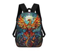 sinyumoney Phoenix Stained Glass 3D Printed 17inch School Bag Children's School Backpack Travel Backpacks Casual Fashion Bag for Kids School Students