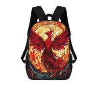 sinyumoney Phoenix Stained Glass 3D Printed Kids 17inch Backpacks Boys Fashion Travel Backpacks School Bag for Boys Elementary And Middle School Students