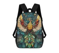 sinyumoney Phoenix Stained Glass Rucksacks 3D Printed Children Backpacks Fashion Casual Daypack Cute Travel Bags Outdoor Casual Daypack for Boy And Girl 17inch