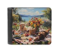 sinyumoney Picnic by The Lake with Dogs 3D Print Wallet Slots ID Window RFID Blocking Banknote Compartments Slim Elegant Leather Wallet Youth Guys 11.7cm*9.5cm