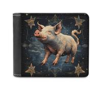 sinyumoney Pig in Celestial Dreams 3D Print Men's Wallet Bills Credit Cards Leather RFID Banknote Compartments Leather Wallet 11.7cm*9.5cm