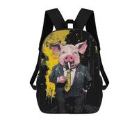sinyumoney Pig in Suit Smoking Cigarette Art Kids School Backpack School Bag 3D Printed School Bag for Boys Elementary And Middle School Students 17inch
