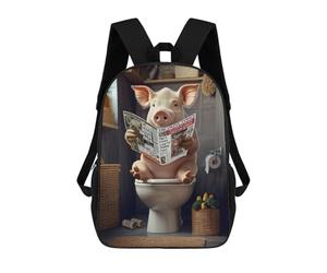 sinyumoney Pig Reading Newspaper on Toilet Rucksacks 3D Printed Children 17inch Backpacks Fashion Casual Daypack Travel Bags Outdoor Casual Daypack for Boy And Girl
