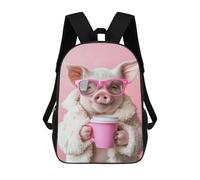 sinyumoney Pig Wearing Glasses Holding Coffee Cup Backpack School Bag Computer Rucksack for School/Work/Travel for Camping Outdoor Adventures And Daily Travel 17inch