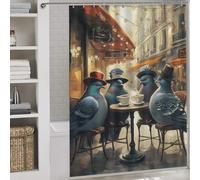 sinyumoney Pigeons at A Parisian Cafe Shower Curtain Waterproof Mould with Hooks Waterproof Fabric Bathroom Decor Curtains for Bathroom with Hooks 64.17x70.87Inch（163x180cm）