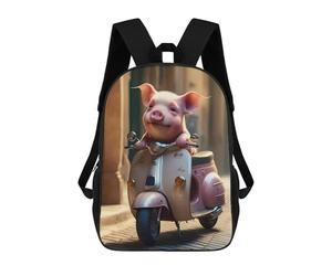 sinyumoney Piglet Riding Scooter School Backpack Water Resistant Travel Backpack Computer Bag for Girls Boys Teenage 17inch