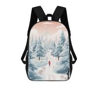 sinyumoney Pine Forest Winter Walk Backpacks Kids School Backpack School Bag 3D Printed School Bag for Boys Elementary And Middle School Students 17inch