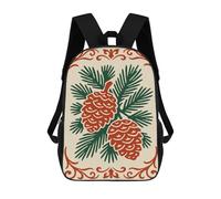 sinyumoney Pinecones And Pine Needles with Ornate Border Kids School Backpack 17 Inch School Bag 3D Printed School Bag for Boys Elementary And Middle School Students