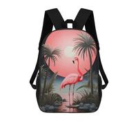 sinyumoney Pink Flamingo Landscape 01 Backpacks Kids Student Schoolbag,3D Printed Backpacks,Elementary And Middle School Students Backpacks for Boys Girls 17inch
