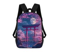 sinyumoney Pink Flowers And Lake Moon Backpack 3D Printed Children's School Backpack Kids Travel Backpacks High Capacity Book Bags Children's Backpack Rucksack 17inch