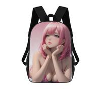 sinyumoney Pink-Haired Anime Girl Backpack School Bag Lightweight Airport College Students Back Pack for School/Work/Travel 17inch