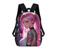 sinyumoney Pink Haired Anime Girl Posing Backpack School Bag Secondary Causal Travel High School Bags for Boys/Girls/Teenagers 17inch