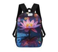 sinyumoney Pink Lotus Flower in Water Reflection 3D Printed Children's 17 Inch Backpacks 3D Printed Casual School Bag for Boys Elementary And Middle