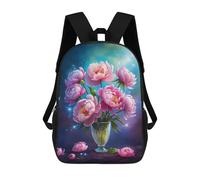 sinyumoney Pink Peonies in A Vase Backpacks Kids Student Schoolbag,3D Printed Backpacks,Elementary And Middle School Students Backpacks for Boys Girls 17inch