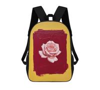 sinyumoney Pink Rose on Red And Yellow Backpacks Kids School Backpack School Bag 3D Printed School Bag for Boys Elementary And Middle School Students 17inch