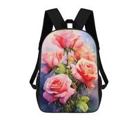 sinyumoney Pink Roses Flowers Bouquet Backpacks 3D Printed Kids School Backpack School Bag Fashion Rucksacks for Boys Elementary And Middle School Students 17inch