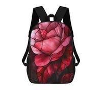 sinyumoney Pink Roses Stained Glass Backpacks Kids School Backpack School Bag 3D Printed School Bag for Boys Elementary And Middle School Students 17inch