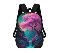 sinyumoney Pink Tree And Small Waterf Backpack 3D Printed Children's School Backpack Kids Travel Backpacks High Capacity Book Bags Children's Backpack Rucksack 17inch
