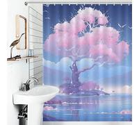 sinyumoney Pink Tree Beside The Lake Shower Curtains Mould Proof 100% Polyester Fabric Soft Fabric Hotel Shower Curtain for Travel Trailer 53.54x70.87Inch（136x180cm）