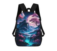 sinyumoney Pink Waterfall Children's Backpacks 17inch School Backpack 3D Printed Bag Bookbag for Kids Travel Rucksacks Boy Girl Book Bags Kids School Bag