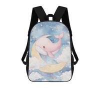 sinyumoney Pink Whale on Moon Watercolor Art 3D Printed School Backpack Casual Children's Backpacks 3D Printed School Bag for Boys Elementary And Middle 17inch