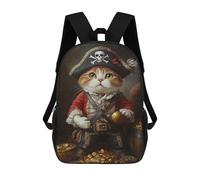 sinyumoney Pirate Cat Treasure Chest-27 Kids Backpack,School Backpack Kids School Bag 3D Printed Cartoon Large Capacity Backpack for Kids Boys And Girls 17inch