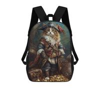 sinyumoney Pirate Cat Treasure Chest-33 Backpack for School 3D Printed Boys Girls School BagChildren Bookbag Travel Rucksack 17inch