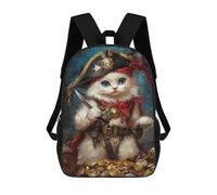 sinyumoney Pirate Cat Treasure Chest-4 3D Printed School Bag Children's School Backpack Schoolbags Travel Backpacks Casual Fashion Bag for Kids School Students 17inch