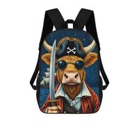 sinyumoney Pirate Cow with Sword Children's School Backpack Fashion Casual 17inch 3D Printed School Bags Boy School Backpack Large Backpack