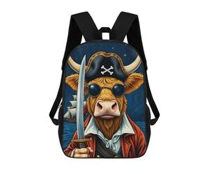 sinyumoney Pirate Cow with Sword Children's School Backpack Fashion Casual 17inch 3D Printed School Bags Boy School Backpack Large Backpack