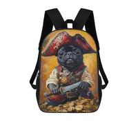 sinyumoney Pirate Pug with Treasure School Backpack for Girls 17inch Casual Daypack Lightweight Rucksack Boy Girl Backpack for Middle School Students