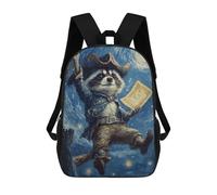 sinyumoney Pirate Raccoon Backpacks Kids School Backpack School Bag 3D Printed School Bag for Boys Elementary And Middle School Students 17inch