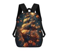 sinyumoney Pirate Ship Among Stars Backpack with Pocket 3D Printed Backpacks, Travel Rucksacks Book Bags Kids School Bag 17inch