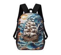 sinyumoney Pirate Ship at Sea Backpacks Kids Student Schoolbag,3D Printed Backpacks,Elementary And Middle School Students Backpacks for Boys Girls 17inch