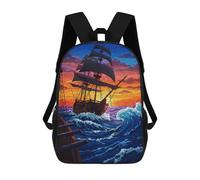 sinyumoney Pirate Ship at Sea Sunset Children's Backpacks School 3D Printed Bag Bookbag for Kids Travel Rucksacks Boy Girl Book Bags Kids School Bag 17inch
