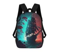 sinyumoney Pirate Ship at Sunset -2 Backpacks, Kids Backpack Student School Bag 3D Printed Travel Backpacks Fashion Accessory Backpack Children Waterproof School Bags 17inch