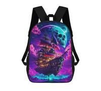 sinyumoney Pirate Ship Dreamscape -1 Kids Backpack,School Backpack Kids School Bag 3D Printed Cartoon Large Capacity Backpack for Kids Boys And Girls 17inch