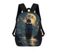 sinyumoney Pirate Ship Full Moon Backpacks Kids School Backpack School Bag 3D Printed Fashion School Bags for Boys Elementary And Middle School Students 17inch
