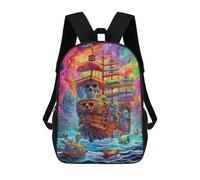 sinyumoney Pirate Ship in Stormy Seas -2 3D Printed School Bag Children's School Backpack Schoolbags Travel Backpacks Casual Fashion Bag for Kids School Students 17inch