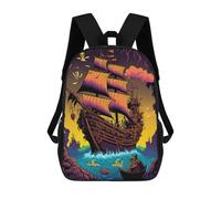 sinyumoney Pirate Ship in Stormy Seas School Bag 3D Printed Children's School Backpack Casual Fashion Travel Backpacks for Kids School Students 17inch