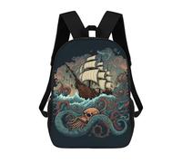 sinyumoney Pirate Ship Octopus Backpack School Bag Large Water Resistant Laptop Backpack for School/Work/Travel 17inch