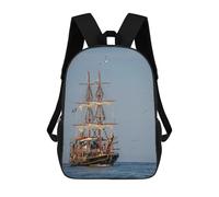 sinyumoney Pirate Ship Sailing on Open Sea School Bag Backpack Teen Schoolbag 3D Printing Adjustable Schoolbag Fashion Pocket Bag for Kids Boys Girls Students And Teenagers Fans 17inch