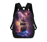 sinyumoney Pirate Ship Stormy Sea -1 School Backpack Secondary Causal Travel High School Bags for Camping Outdoor Adventures And Daily Travel 17inch