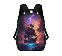 sinyumoney Pirate Ship Stormy Sea Backpack School Bag Lightweight Casual Daypack School Backpacks for School/Work/Travel 17inch