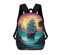 sinyumoney Pirate Ship Sunset Island School Backpack Lightweight Airport College Students Back Pack for Boys/Girls/Teenagers 17inch