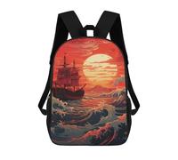 sinyumoney Pirate Ship Sunset Ocean Waves Backpack School Bag Travel College Rucksack Backpacks for Girl, Teen Girls 17inch