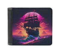 sinyumoney Pirate Ship Under A Full Moon 3D Print PU Leather Wallet Use Holds Bills Banknote Compartments Soft Convenient Purse for Boys Girls 11.7cm*9.5cm