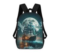 sinyumoney Pirate Ship Under Full Moon -1 Backpacks Kids School Backpack School Bag 3D Printed School Bag for Boys Elementary And Middle School Students 17inch
