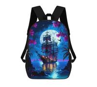 sinyumoney Pirate Ship Under Full Moon -2 3D Printed Children's School Backpack for Kids Travel Rucksacks Book Bags Kids School Bag 17inch